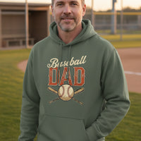 Vintage Baseball Dad Hoodie – Retro Sports Fan Pride Design MILITARY GREEN - FRONT