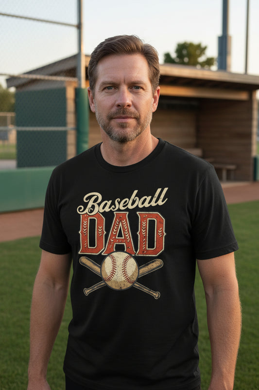 Vintage Baseball Dad T-Shirt – Retro Sports Fan Pride Design BLACK - FRONT