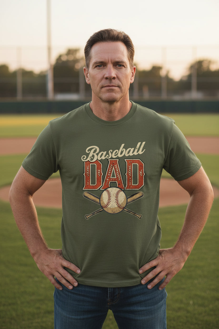 Vintage Baseball Dad T-Shirt – Retro Sports Fan Pride Design MILITARY GREEN - FRONT