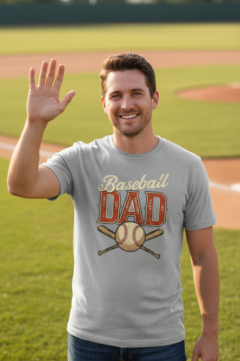 Vintage Baseball Dad T-Shirt – Retro Sports Fan Pride Design HEATHER GRAY - FRONT