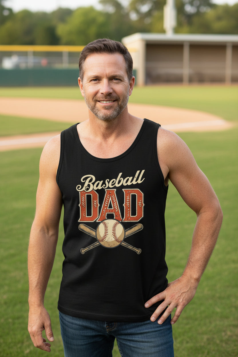 Vintage Baseball Dad Tank Top– Retro Sports Fan Pride Design BLACK - FRONT