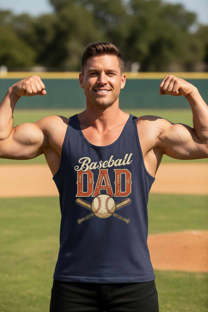 Vintage Baseball Dad Tank Top– Retro Sports Fan Pride Design NAVY - FRONT