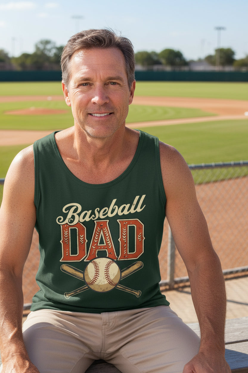 Vintage Baseball Dad Tank Top– Retro Sports Fan Pride Design Forest - FRONT