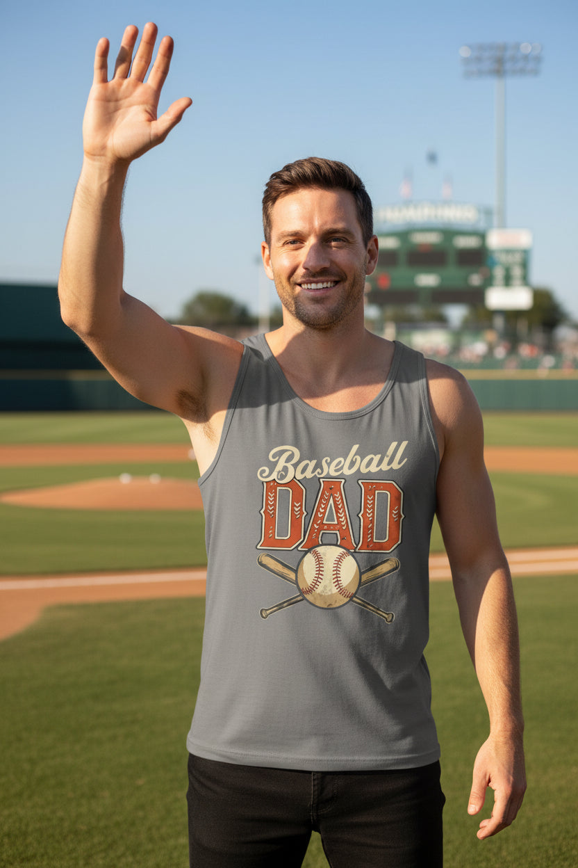Vintage Baseball Dad Tank Top– Retro Sports Fan Pride Design DARK GREY - FRONT