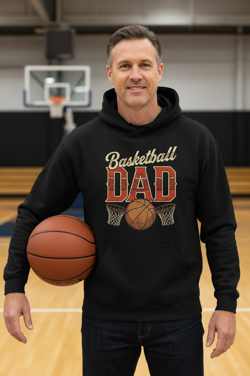 Vintage Basketball Dad Hoodie– Retro Sports Fan Pride Design BLACK - FRONT