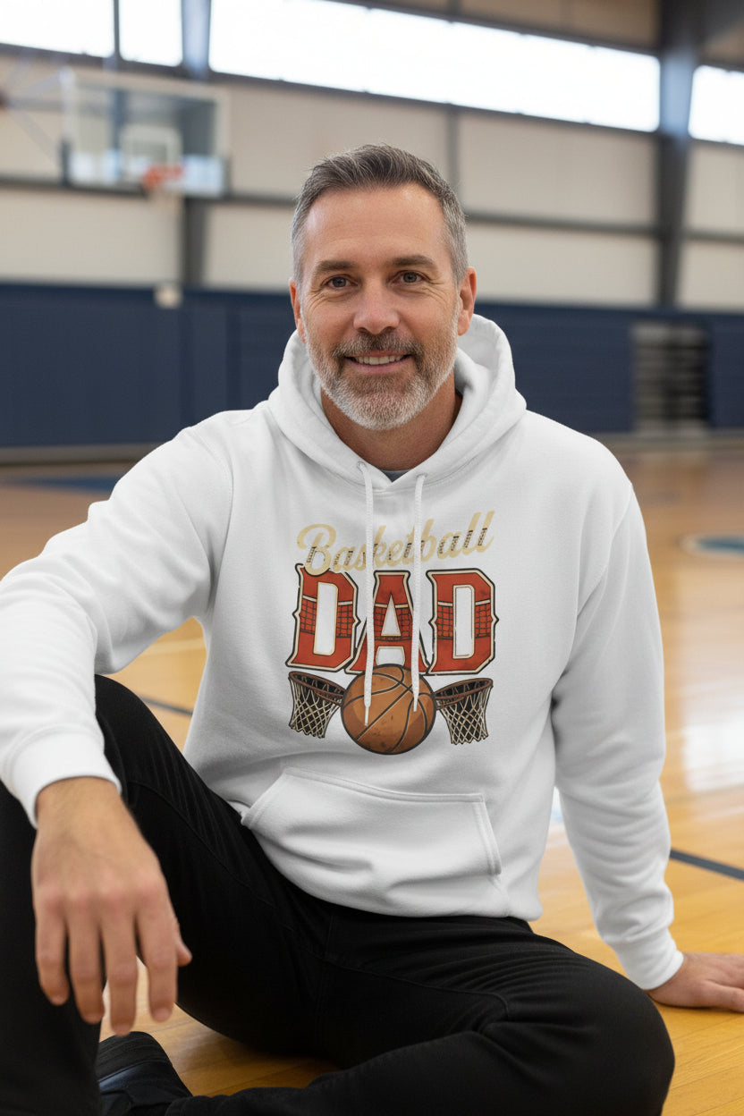 Vintage Basketball Dad Hoodie– Retro Sports Fan Pride Design WHITE - FRONT