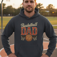 Vintage Basketball Dad Hoodie– Retro Sports Fan Pride Design DARK HEATHER - FRONT