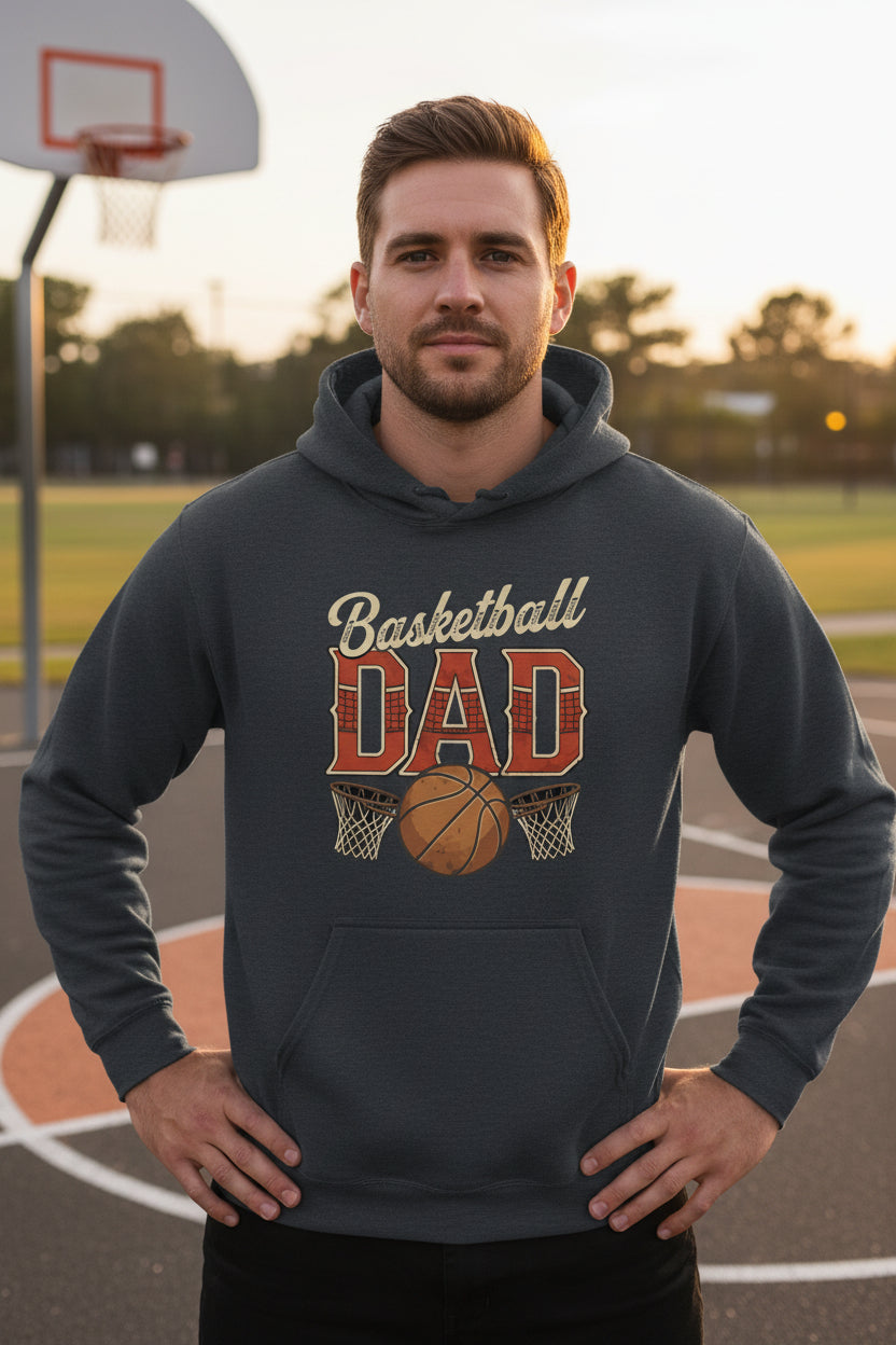 Vintage Basketball Dad Hoodie– Retro Sports Fan Pride Design DARK HEATHER - FRONT