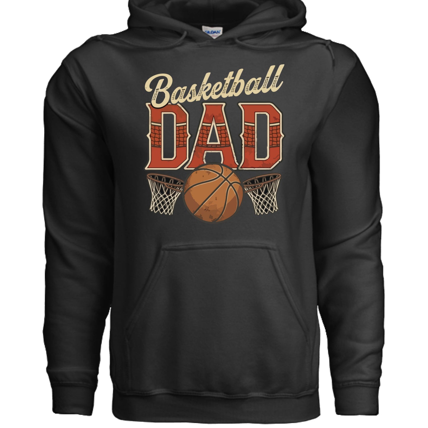 Vintage Basketball Dad Hoodie– Retro Sports Fan Pride Design BLACK- FRONT