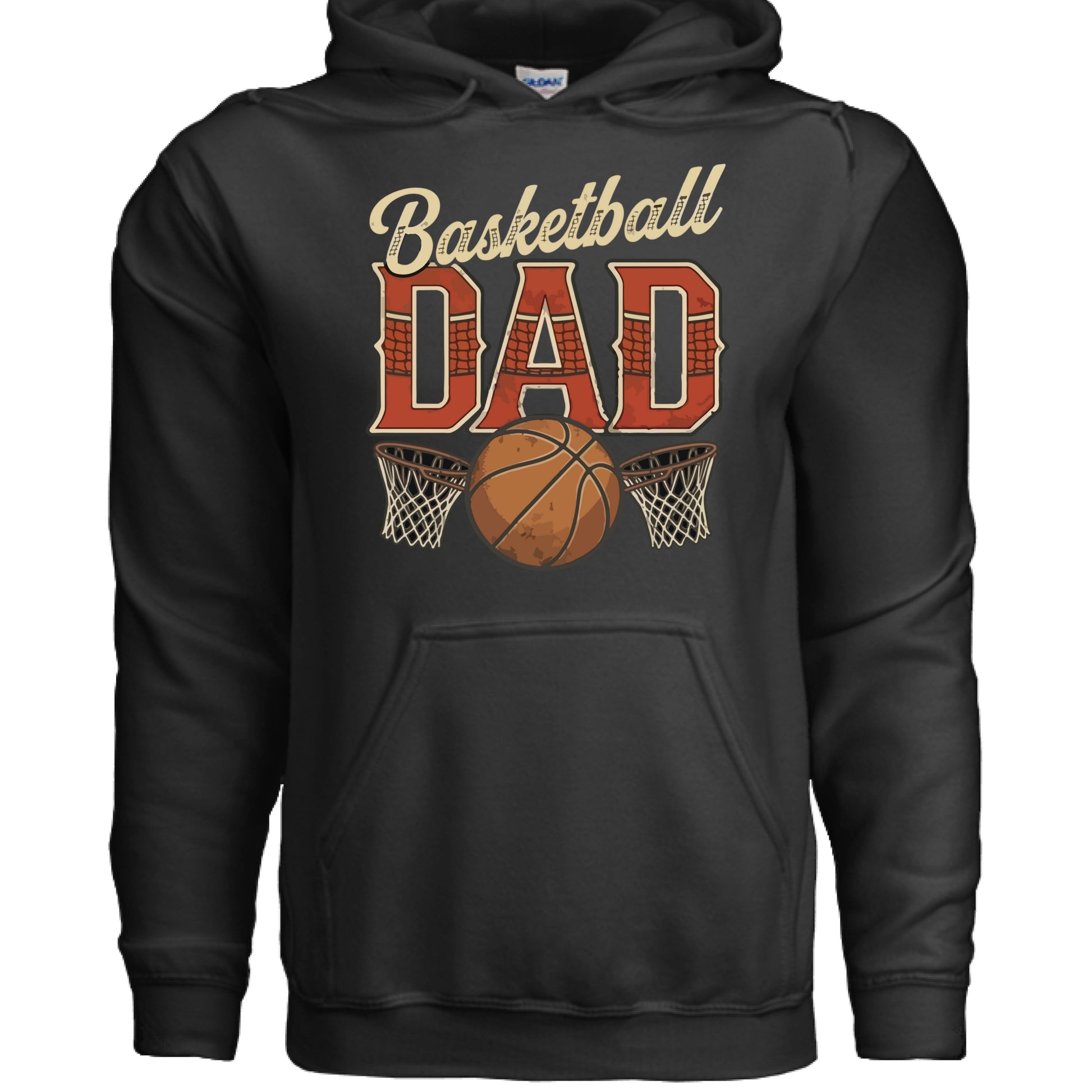 Vintage Basketball Dad Hoodie– Retro Sports Fan Pride Design BLACK- FRONT