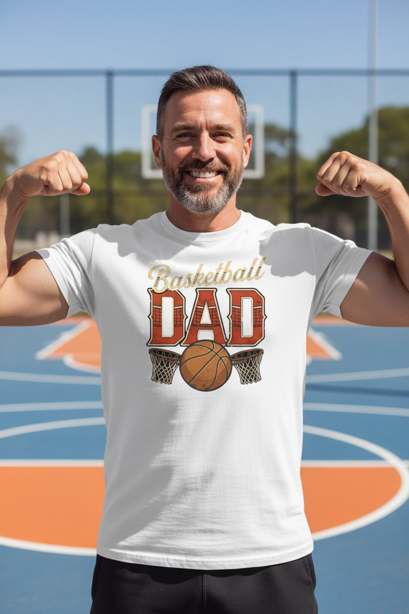 Vintage Basketball Dad T-Shirt– Retro Sports Fan Pride Design White - FRONT