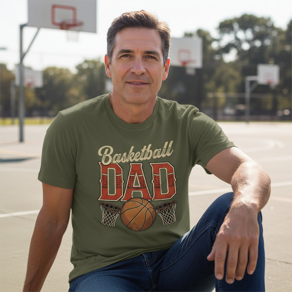 Vintage Basketball Dad T-Shirt– Retro Sports Fan Pride Design MILITARY GREEN - FRONT