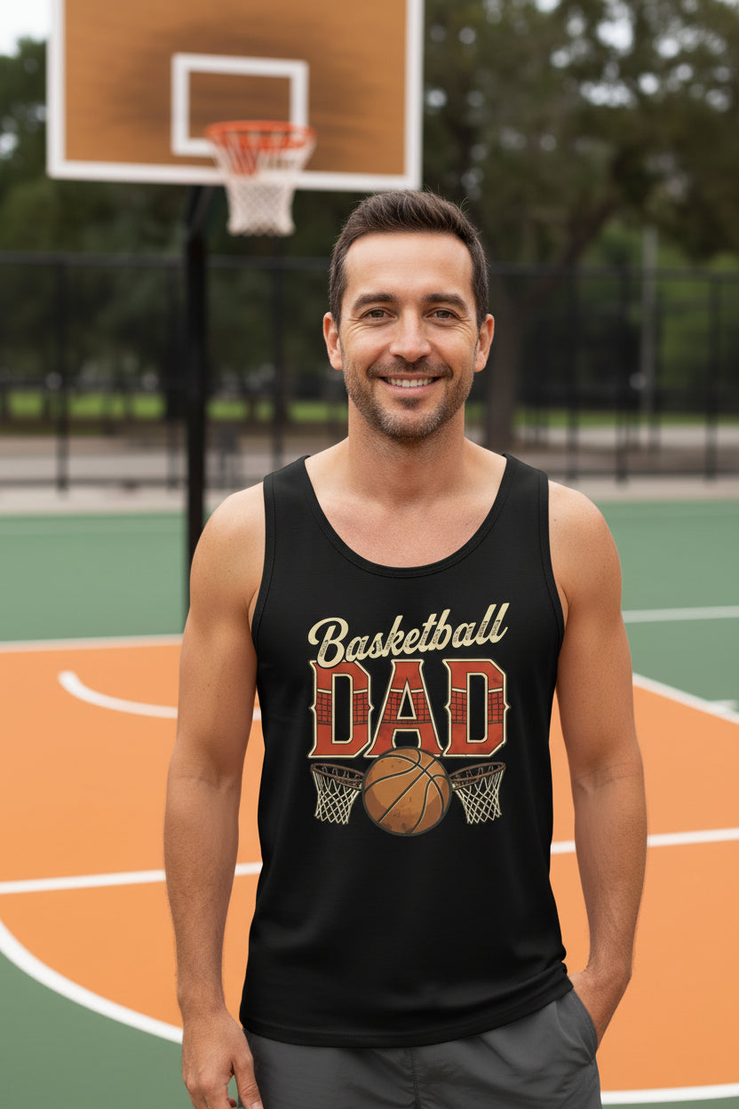 Vintage Basketball Dad Tank Top– Retro Sports Fan Pride Design BLACK - FRONT