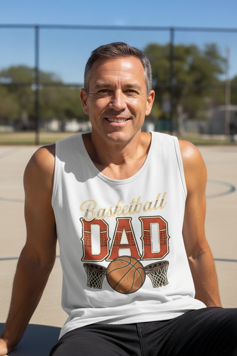 Vintage Basketball Dad Tank Top– Retro Sports Fan Pride Design WHITE - FRONT