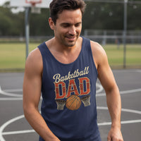 Vintage Basketball Dad Tank Top– Retro Sports Fan Pride Design NAVY - FRONT