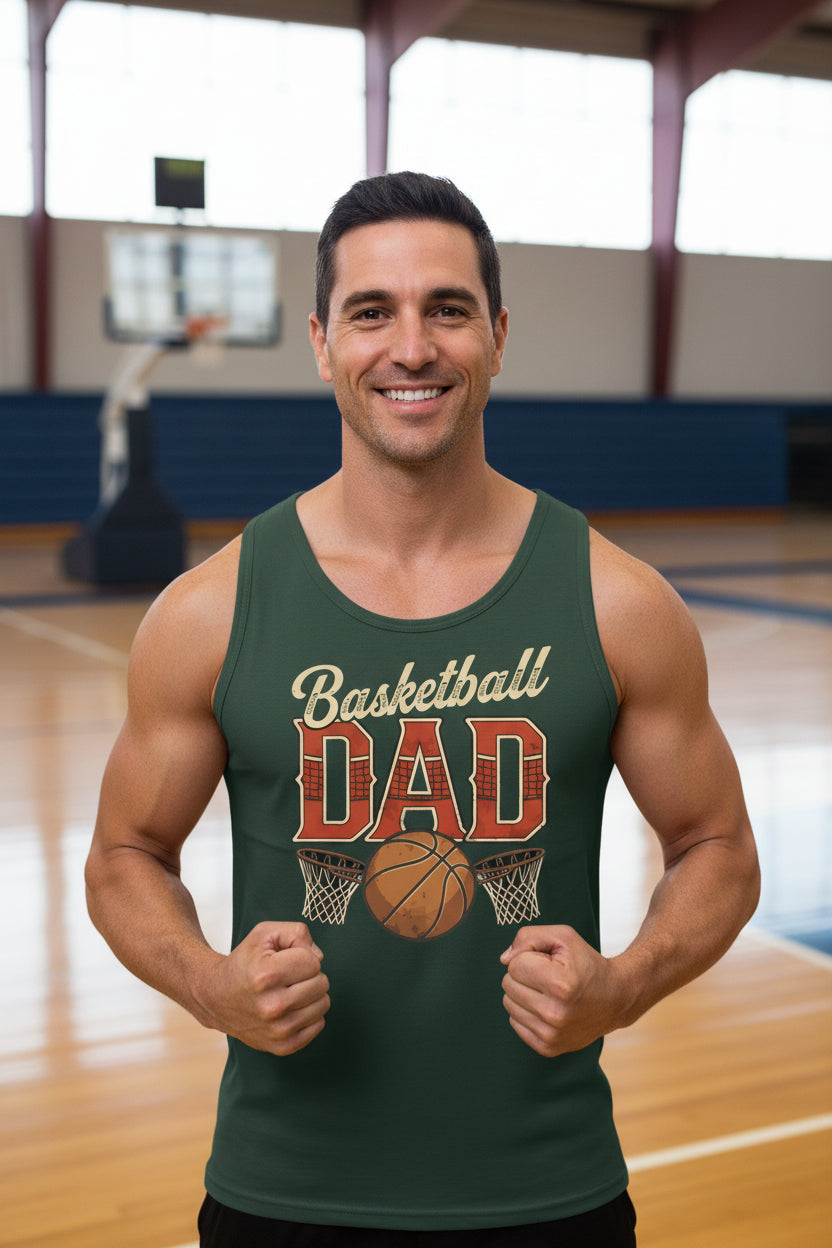 Vintage Basketball Dad Tank Top– Retro Sports Fan Pride Design Forest - FRONT