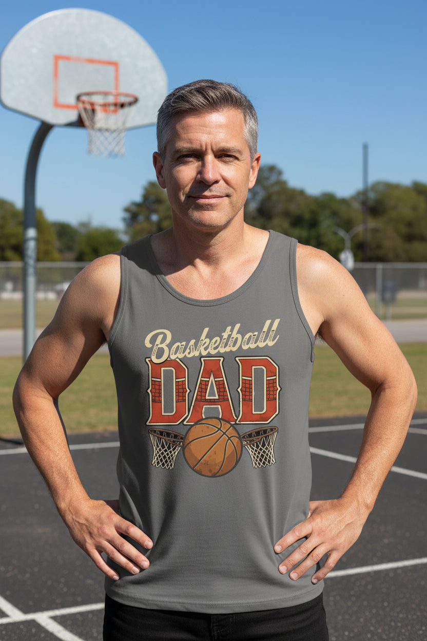 Vintage Basketball Dad Tank Top– Retro Sports Fan Pride Design DARK GREY - FRONT