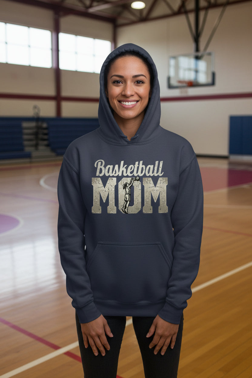 Vintage Basketball Mom Dunk Art – Bold Sports Spirit Supporter Hoodie NAVY - FRONT