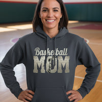 Vintage Basketball Mom Dunk Art – Bold Sports Spirit Supporter Hoodie DARK HEATHER - FRONT