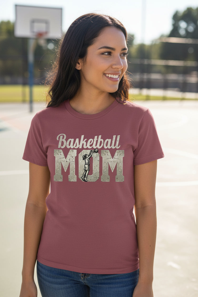 Vintage Basketball Mom Dunk Art – Bold Sports Spirit Supporter T-Shirt MAROON - FRONT