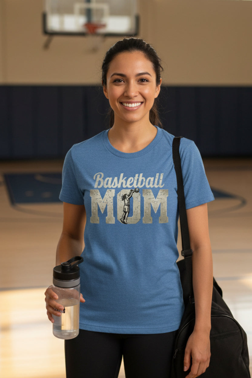 Vintage Basketball Mom Dunk Art – Bold Sports Spirit Supporter T-Shirt HTHR TRUE ROYAL - FRONT