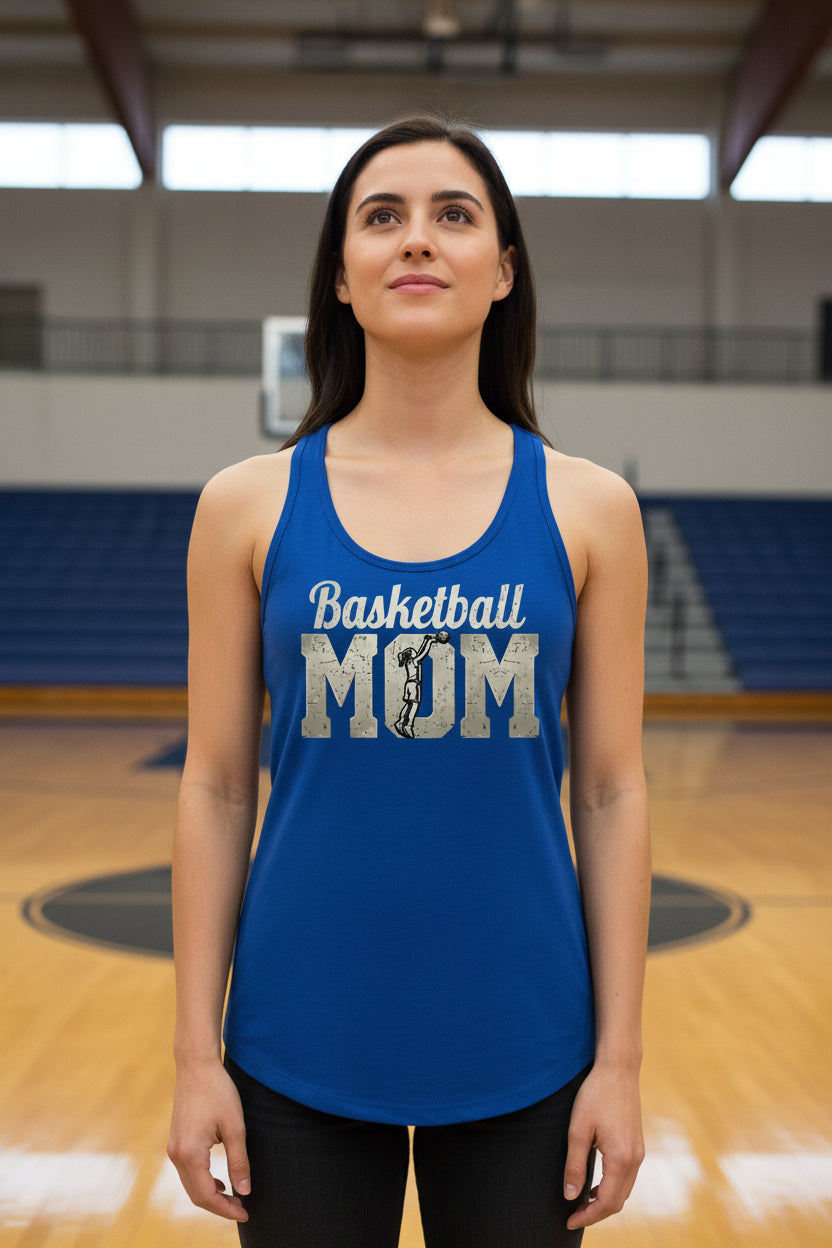 Vintage Basketball Mom Dunk Art – Bold Sports Spirit Supporter Tank Top Royal - FRONT
