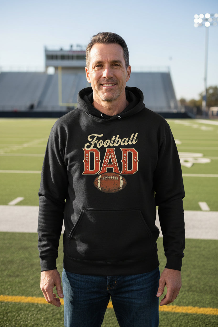 Vintage Football Dad Hoodie– Retro Sports Fan Pride Design BLACK - FRONT