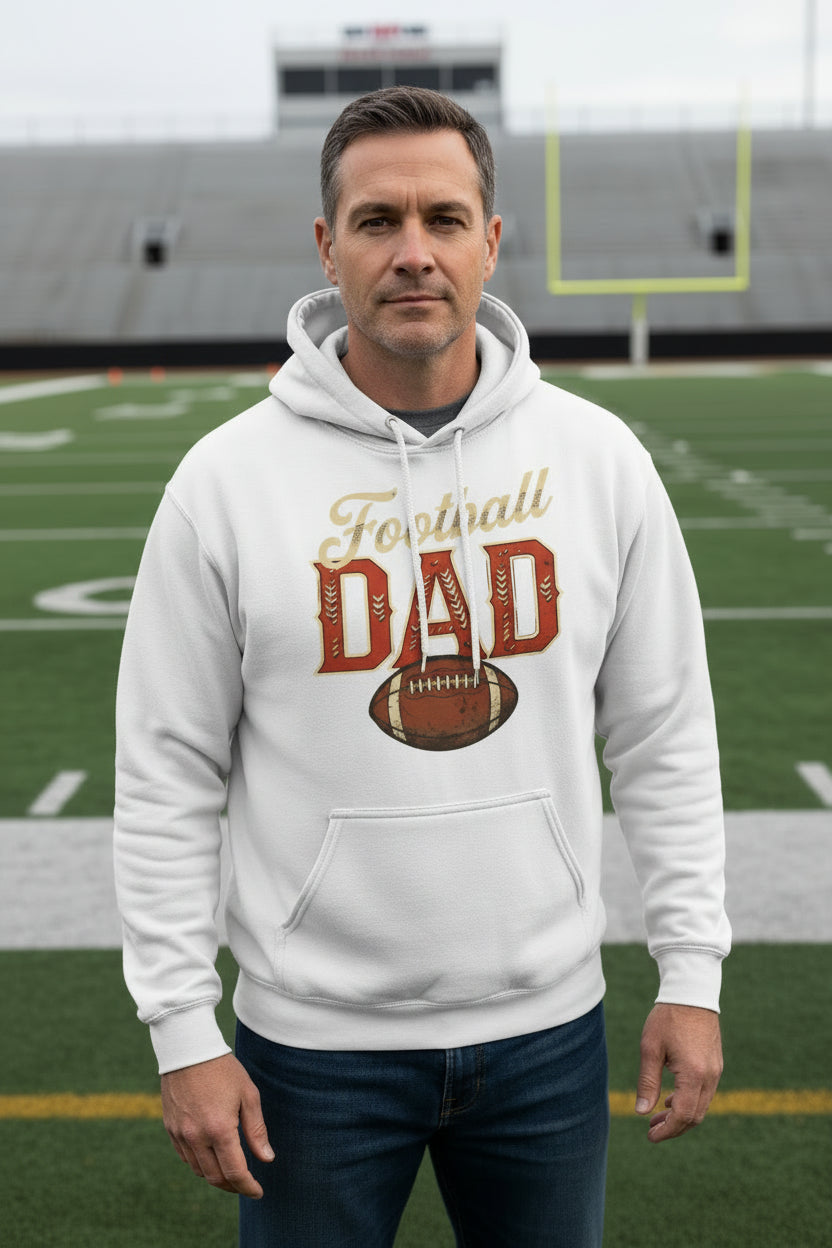 Vintage Football Dad Hoodie– Retro Sports Fan Pride Design WHITE - FRONT