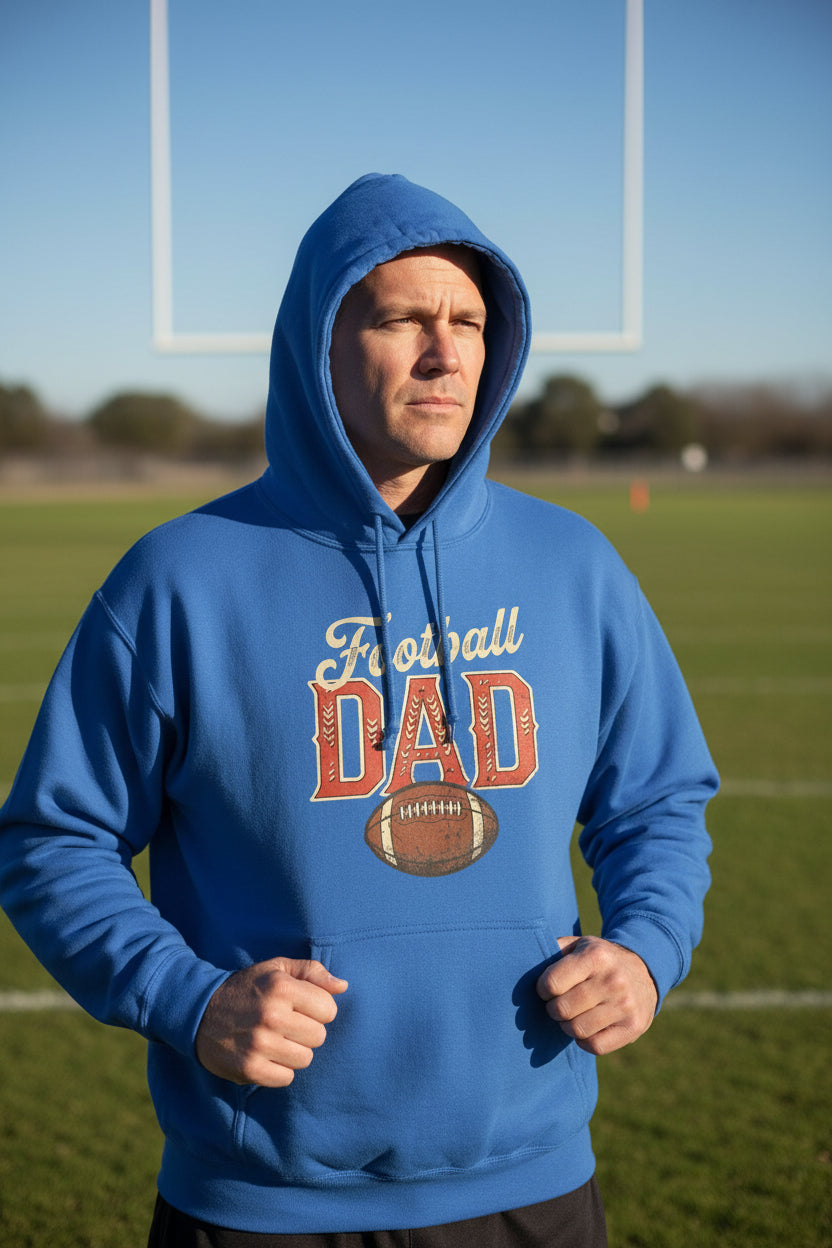 Vintage Football Dad Hoodie– Retro Sports Fan Pride Design Royal - FRONT