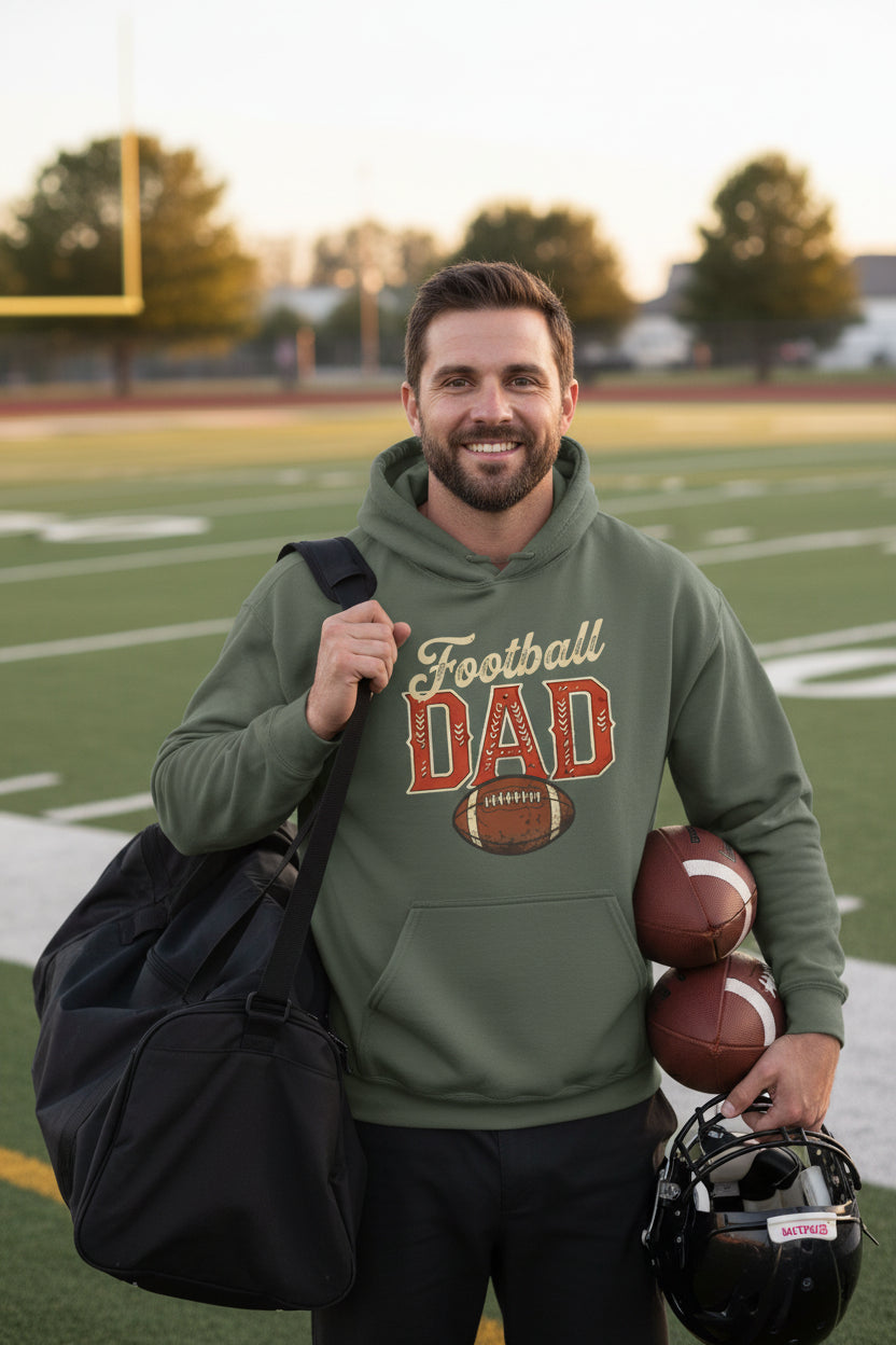 Vintage Football Dad Hoodie– Retro Sports Fan Pride Design MILITARY GREEN - FRONT