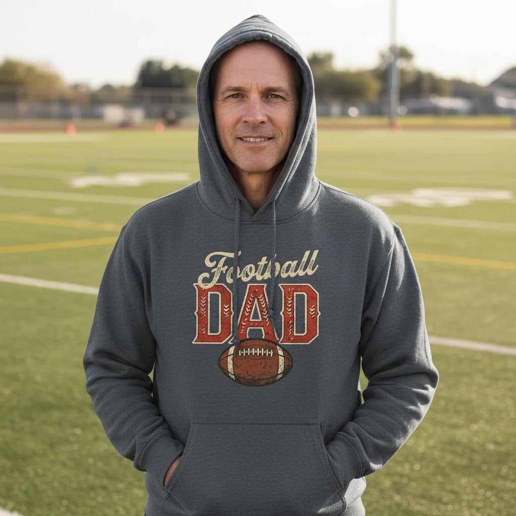 Vintage Football Dad Hoodie– Retro Sports Fan Pride Design DARK HEATHER - FRONT