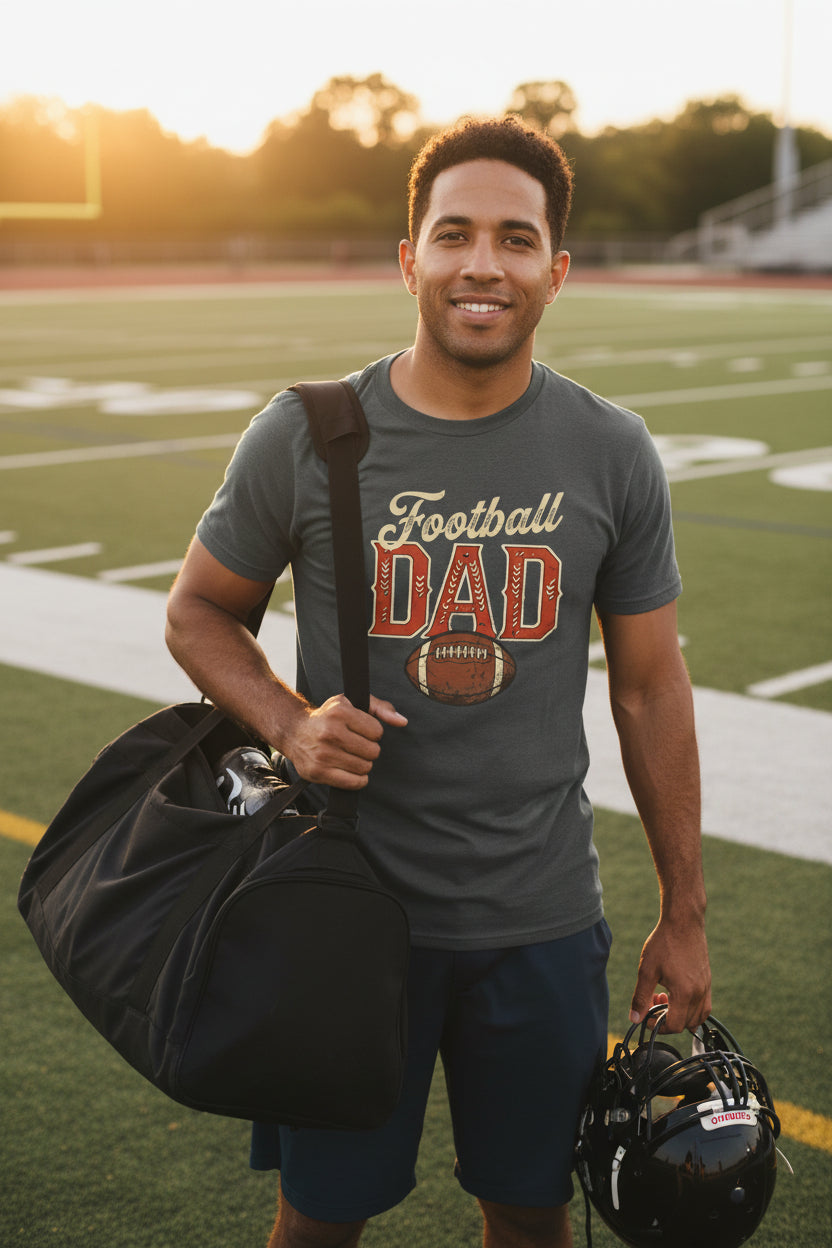 Vintage Football Dad T-Shirt– Retro Sports Fan Pride Design Heavy Metal - FRONT