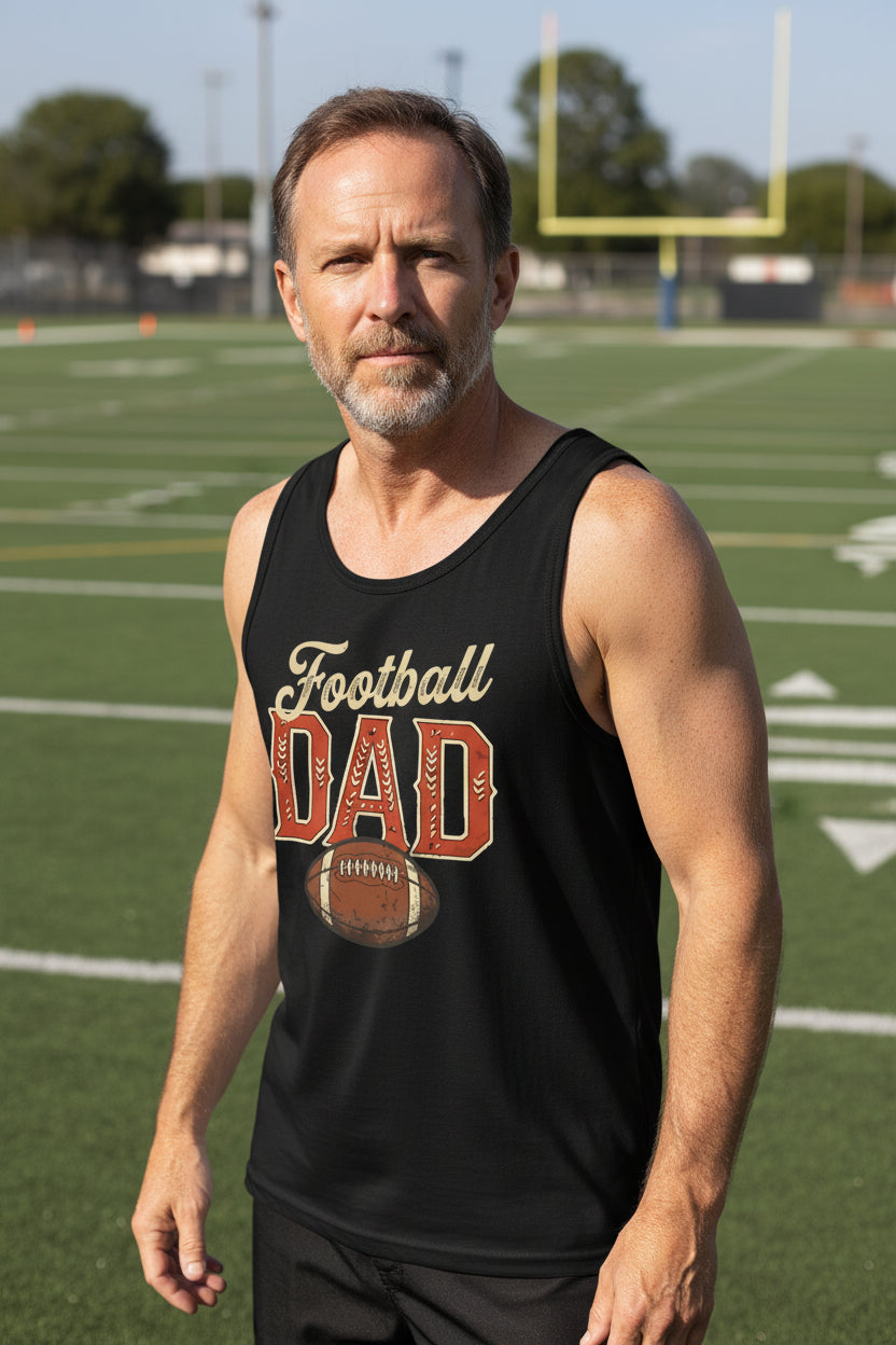 Vintage Football Dad Tank Top– Retro Sports Fan Pride Design BLACK - FRONT
