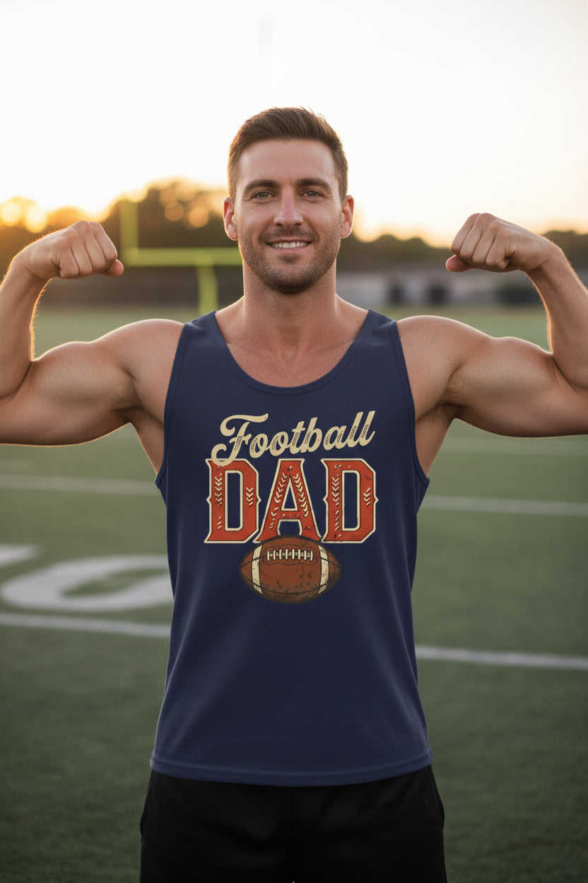Vintage Football Dad Tank Top– Retro Sports Fan Pride Design NAVY - FRONT