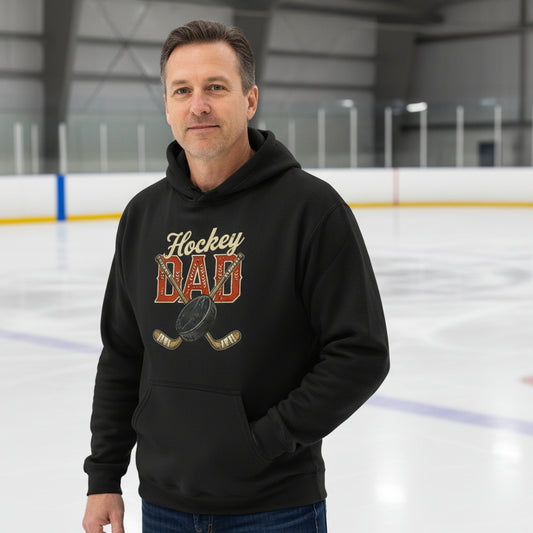 Vintage Hockey Dad Hoodie – Retro Sports Fan Pride Design BLACK - FRONT