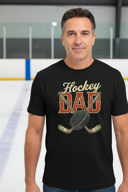 Vintage Hockey Dad T-Shirt – Retro Sports Fan Pride Design BLACK - FRONT
