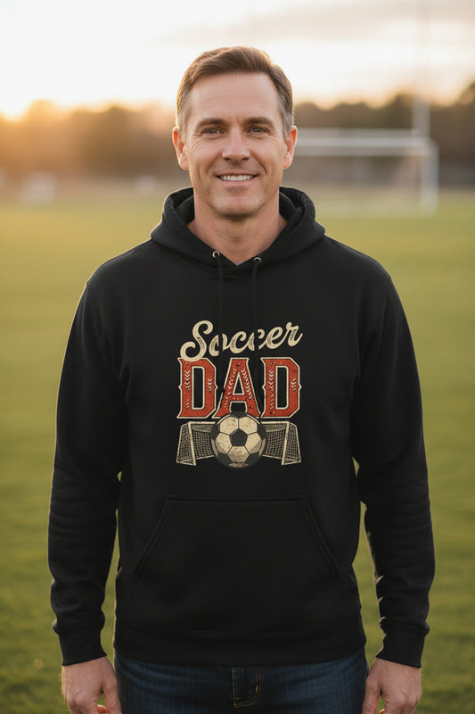 Vintage Soccer Dad Hoodie – Retro Sports Fan Pride Design BLACK - FRONT