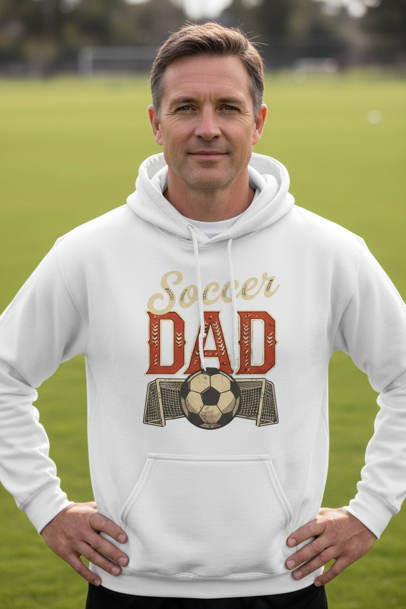 Vintage Soccer Dad Hoodie – Retro Sports Fan Pride Design WHITE - FRONT