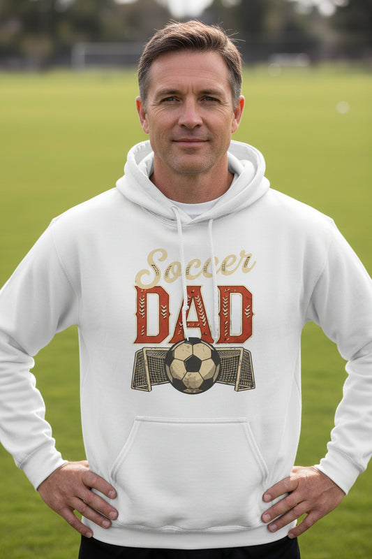 Vintage Soccer Dad Hoodie – Retro Sports Fan Pride Design WHITE - FRONT