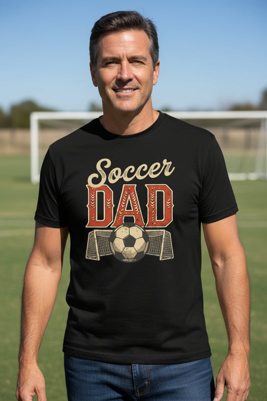 Vintage Soccer Dad T-Shirt – Retro Sports Fan Pride Design BLACK - FRONT