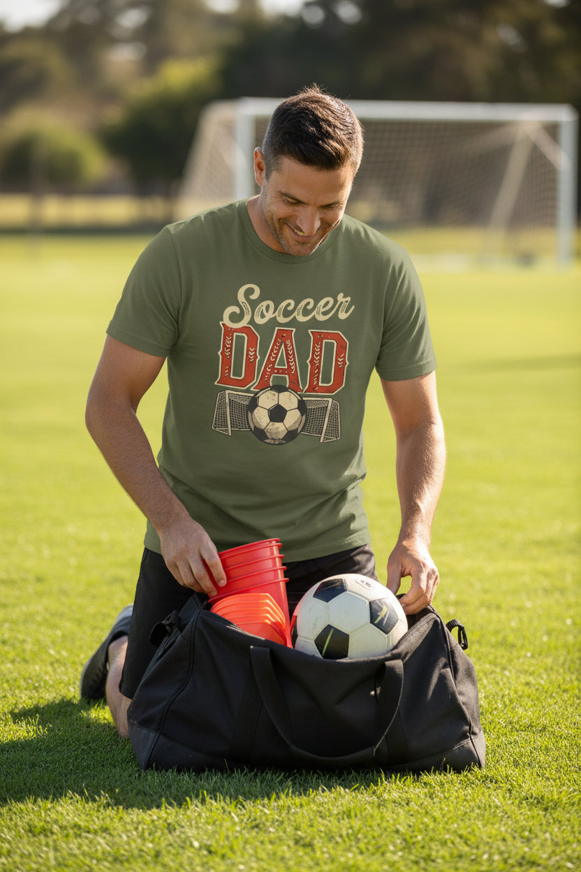 Vintage Soccer Dad T-Shirt – Retro Sports Fan Pride Design MILITARY GREEN - FRONT