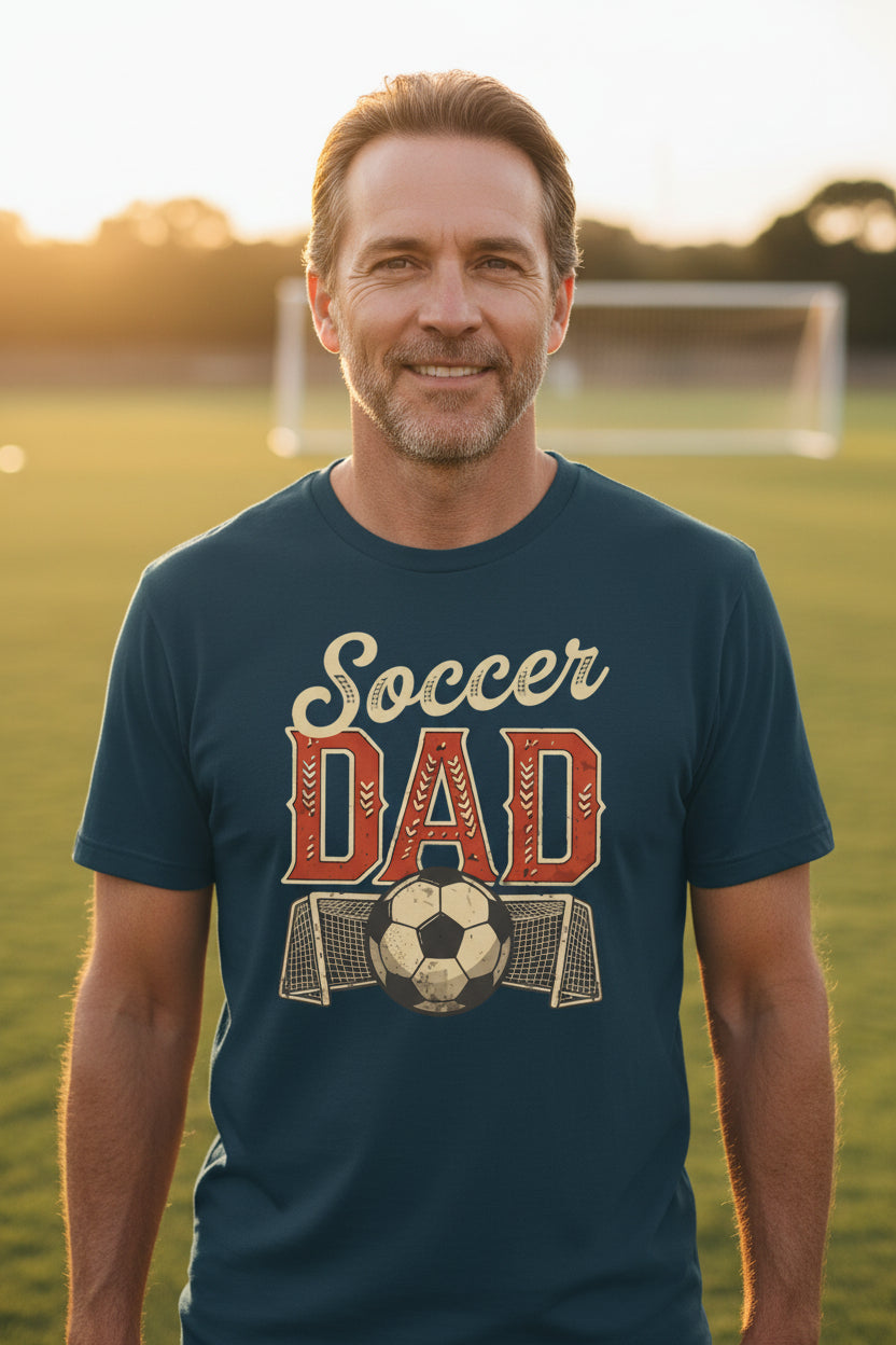 Vintage Soccer Dad T-Shirt – Retro Sports Fan Pride Design MIDNIGHT NAVY - FRONT