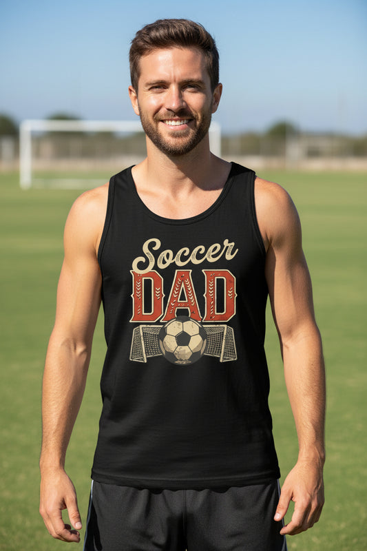 Vintage Soccer Dad Tank Top – Retro Sports Fan Pride Design BLACK - FRONT