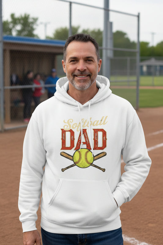Vintage Softball Dad Hoodie – Retro Sports Fan Pride Design WHITE - FRONT