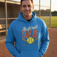 Vintage Softball Dad Hoodie – Retro Sports Fan Pride Design Royal - FRONT