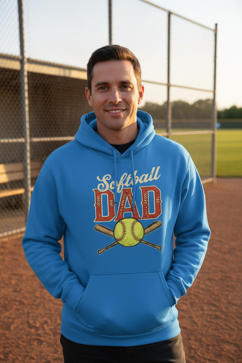 Vintage Softball Dad Hoodie – Retro Sports Fan Pride Design Royal - FRONT