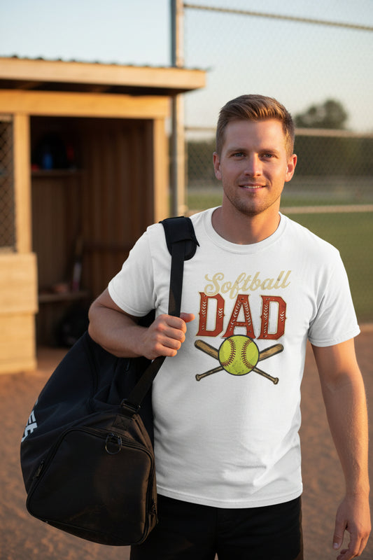 Vintage Softball Dad T-Shirt – Retro Sports Fan Pride Design White - FRONT