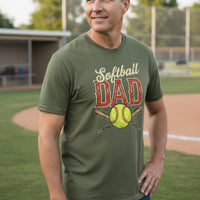 Vintage Softball Dad T-Shirt – Retro Sports Fan Pride Design MILITARY GREEN - FRONT