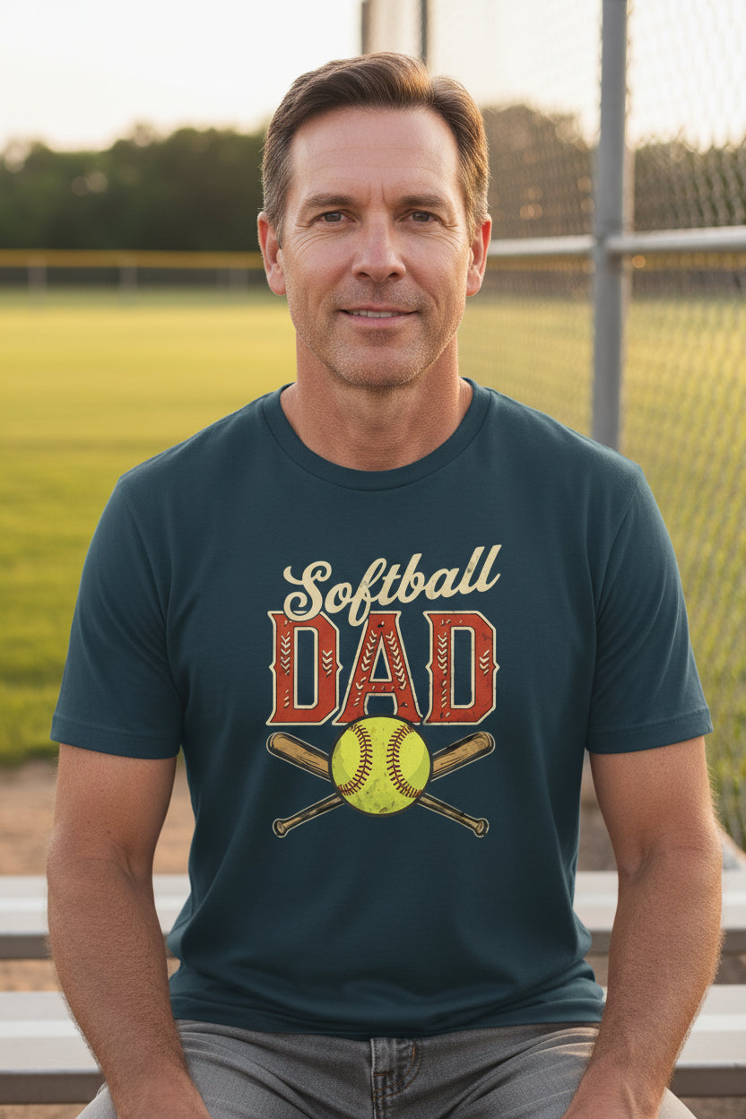 Vintage Softball Dad T-Shirt – Retro Sports Fan Pride Design MIDNIGHT NAVY - FRONT