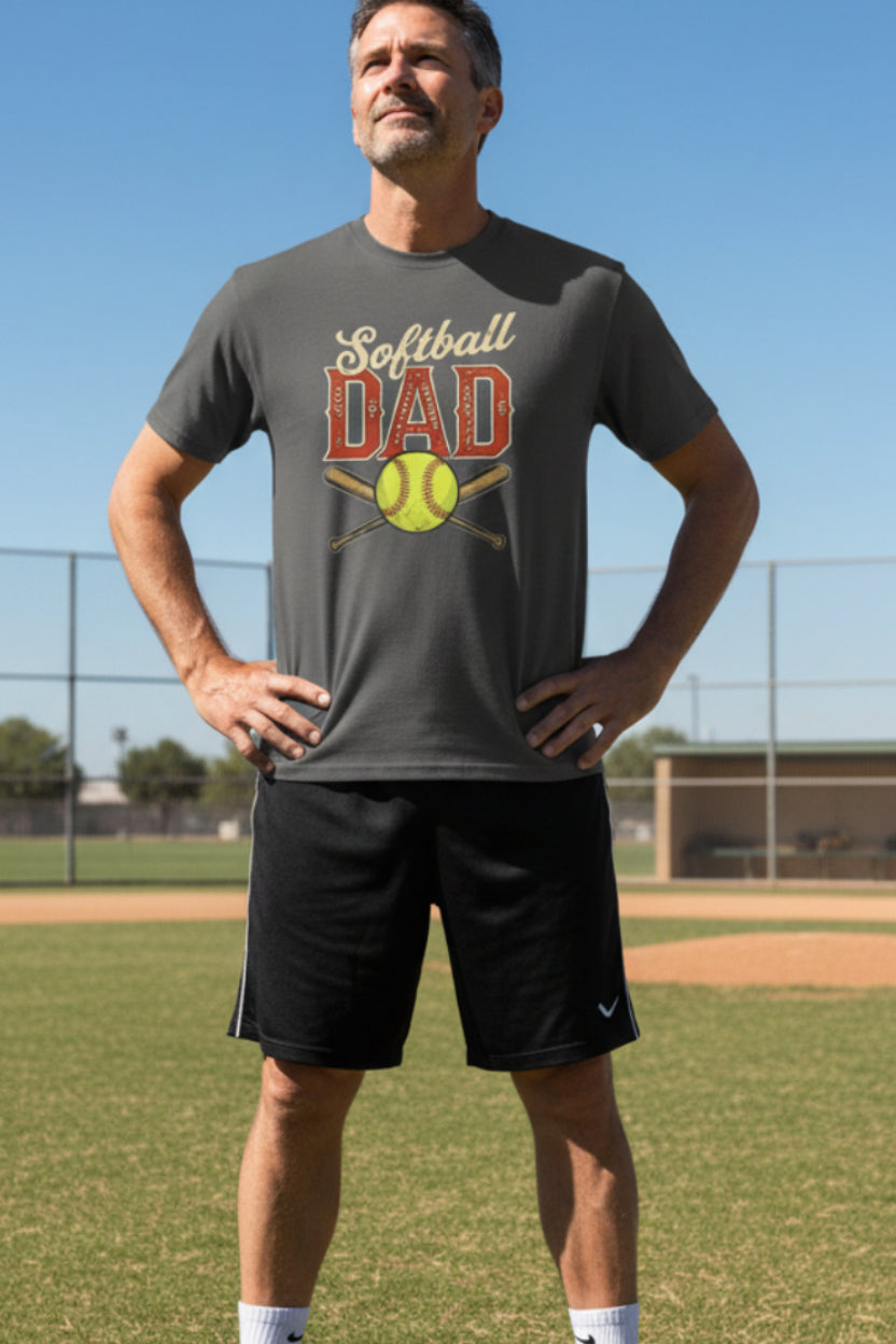 Vintage Softball Dad T-Shirt – Retro Sports Fan Pride Design Heavy Metal - FRONT